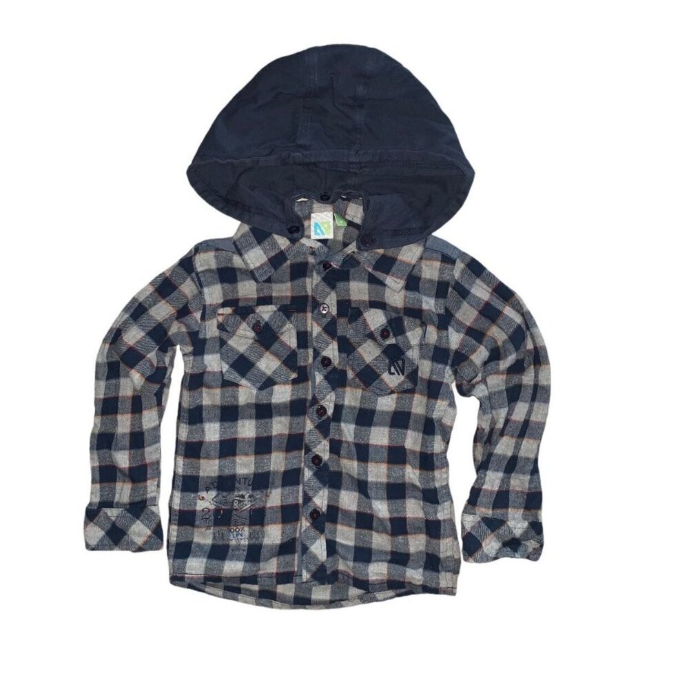 Navy Blue Removable Hoodie Flannel Shirt Size 4 GUC